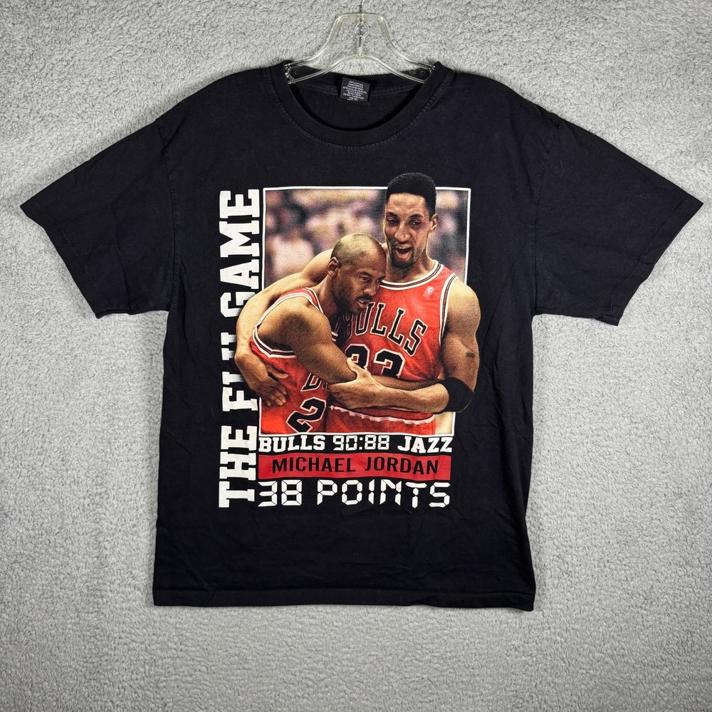 Vintage Rock Yeah Michael Jordan Flu Game Shirt Large Black Chicago Bulls 38 Pts
